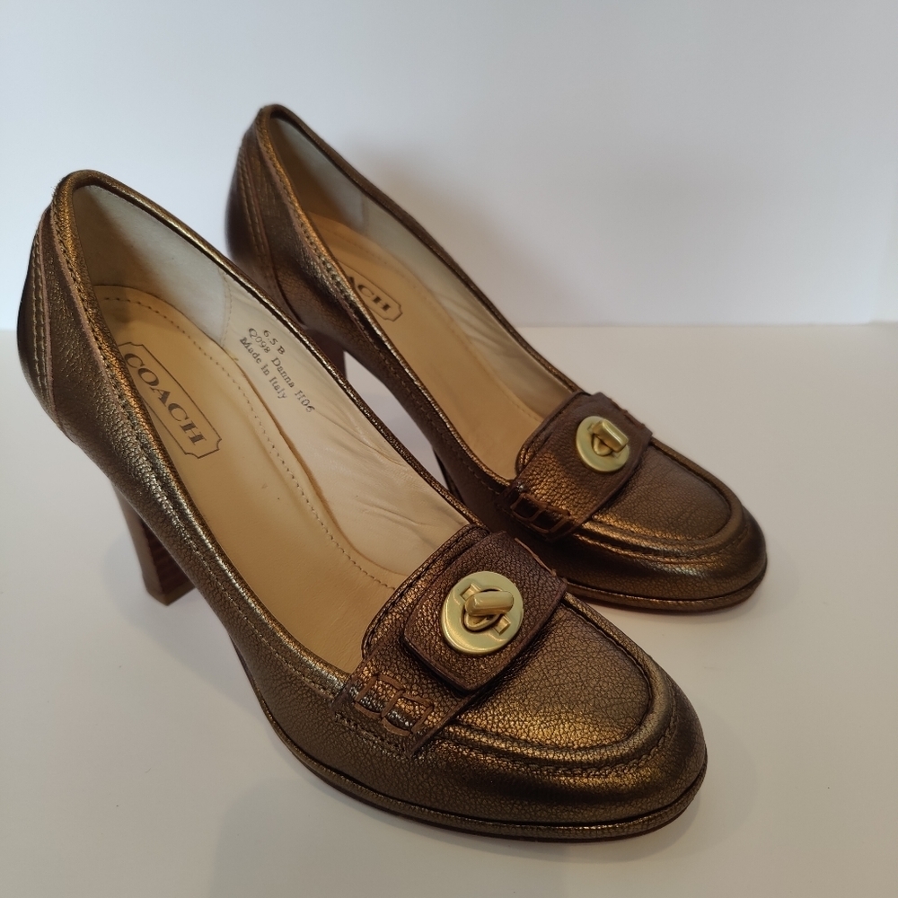 Coach Women's Danna Metallic Gold Leather Heels